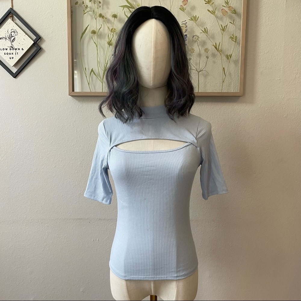 Baby Blue Tee with Peekaboo Panel